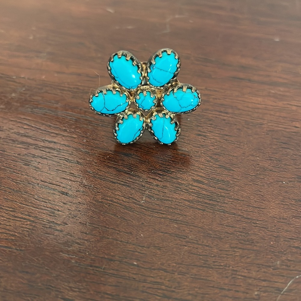 Brass and Turquoise Stella & Dot Flower Ring - Picture 3 of 5